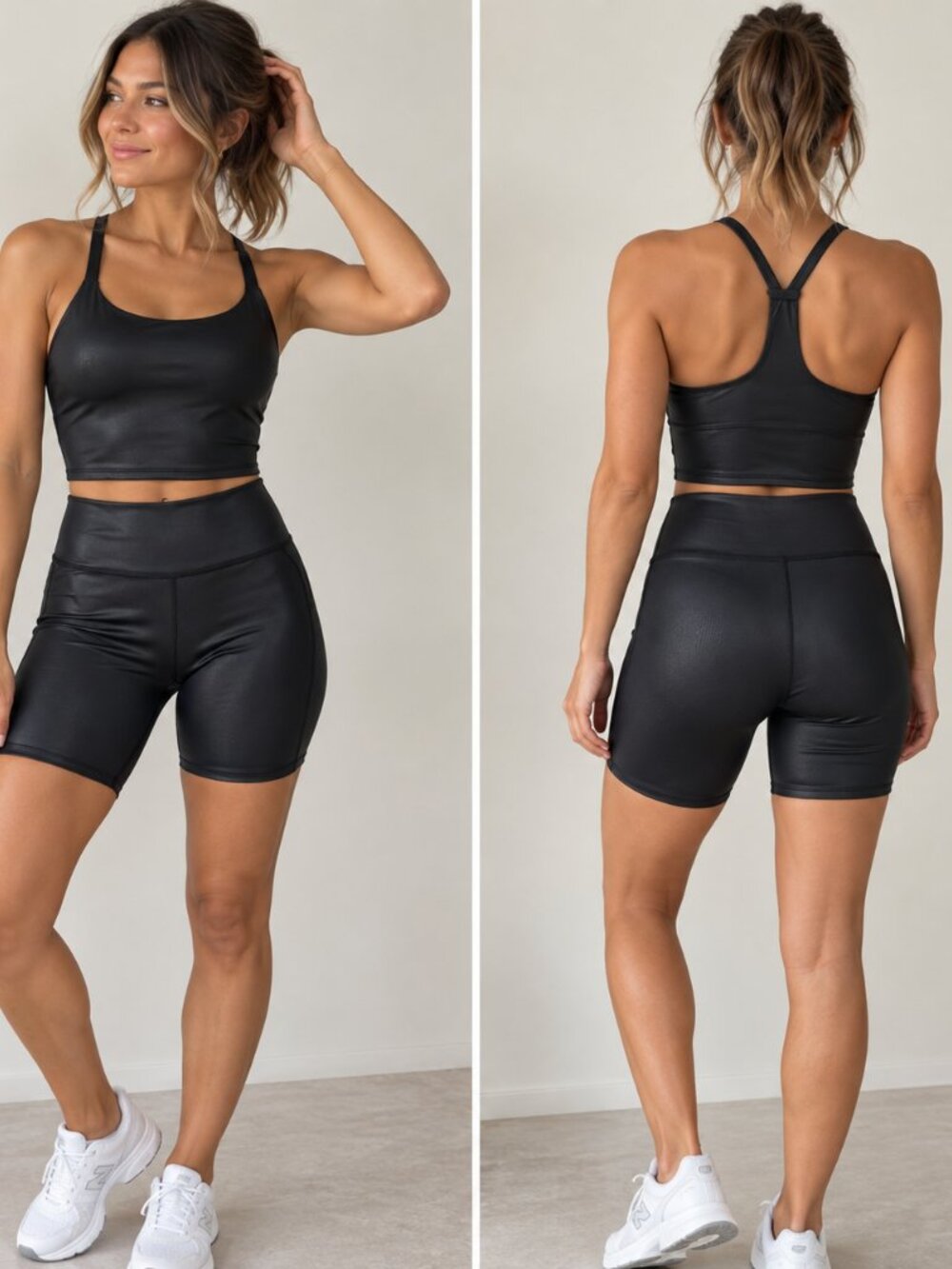 NWT Abercrombie & Fitch Black Activewear Set Crop Top Biker Shorts Small
